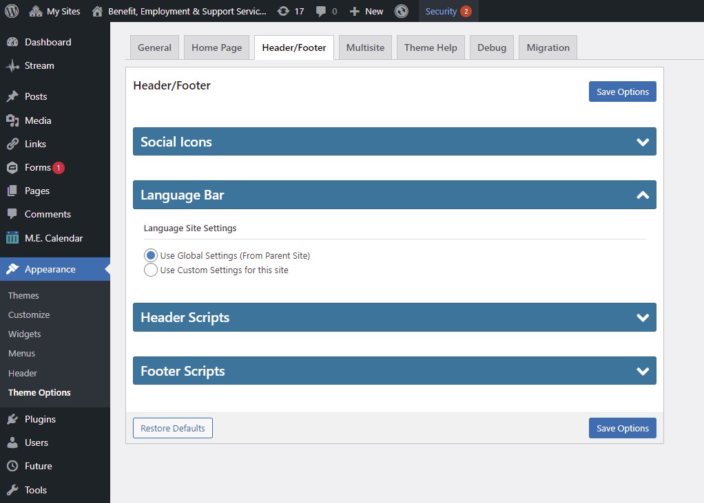 language bar editor child site screenshot