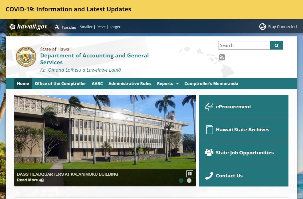 An example of the DAGS department page with the Hawaiian name added to the top banner of the website.
